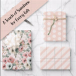 Roze Witte Aquarel Gestreepte Stippen Inpakpapier Vel<br><div class="desc">Deze elegante set van 3 vellen inpakpapier heeft bij elkaar passende roze, ivoorwitte en saliegroene ontwerpen, geïnspireerd door waterverf bloemen. De set bevat één vel met romantische bloemen, één met speelse witte polka stippen op een roze achtergrond en één met zachte diagonale roze en ivoorwitte strepen. Perfect voor verjaardagen, trouwfeesten,...</div>