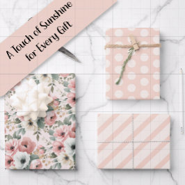 Roze Witte Aquarel Gestreepte Stippen Inpakpapier Vel