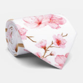 Roze witte aquarel kersenbloesem stropdas (Opgerold)