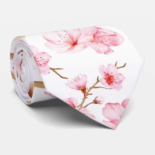 Roze witte aquarel kersenbloesem stropdas (Opgerold)