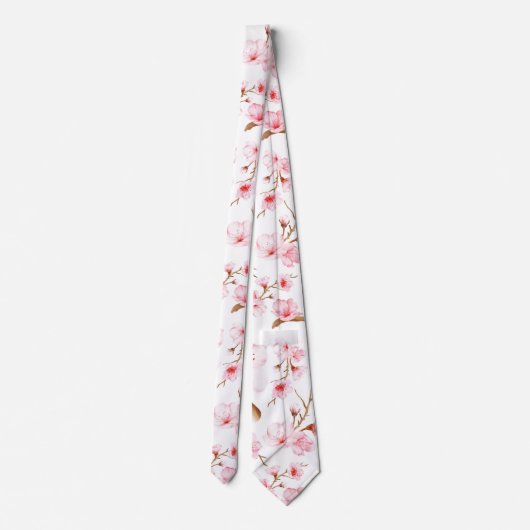 Roze witte aquarel kersenbloesem stropdas (Achterkant)