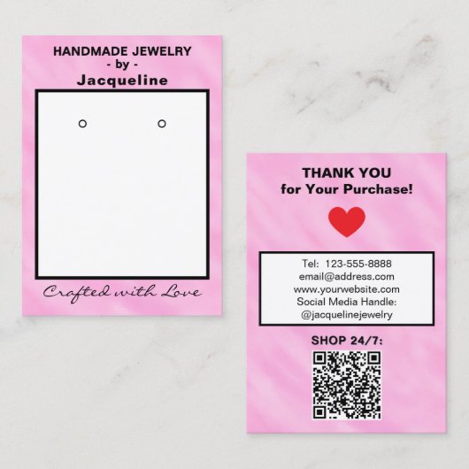 Roze Witte Aquarel Oorbellen QR Code Visitekaartje (Voorkant / Achterkant)