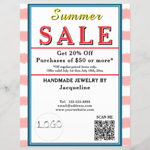 Roze Witte Aquarel Strepen Zomer Sale Flyer