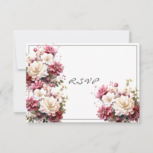 Roze Witte Aquarel Zomer Bloemen Reactiekaart RSVP Kaartje (Voorkant)