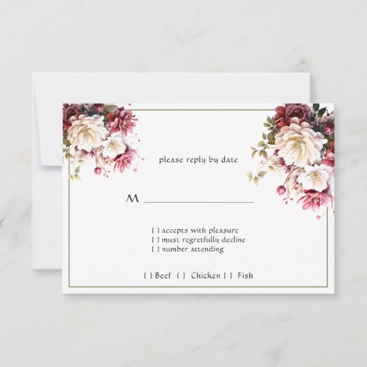 Roze Witte Aquarel Zomer Bloemen Reactiekaart RSVP Kaartje (Achterkant)