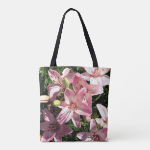 Roze witte assiatische gelilie begin zomer tote bag