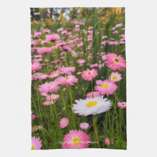 Roze + Witte Australische Inheemse Weidebloemen Theedoek