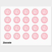 Roze Witte B&G Wing Initialen Script Monogram DIY Ronde Sticker (Vel)