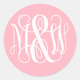 Roze Witte B&G Wing Initialen Script Monogram DIY  Ronde Sticker