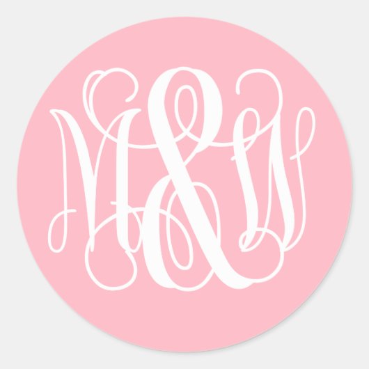 Roze Witte B&G Wing Initialen Script Monogram DIY Ronde Sticker (Voorkant)