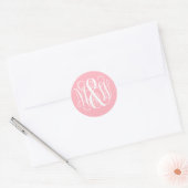 Roze Witte B&G Wing Initialen Script Monogram DIY Ronde Sticker (Envelop)