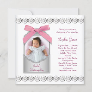 Roze Witte Baby Meisje Foto Doop Kaart