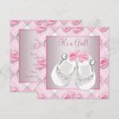 Roze Witte Baby Schoenen Roze Baby Meisje Douche Kaart (Voorkant / Achterkant)