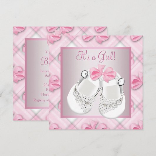 Roze Witte Baby Schoenen Roze Baby Meisje Douche Kaart (Voorkant / Achterkant)