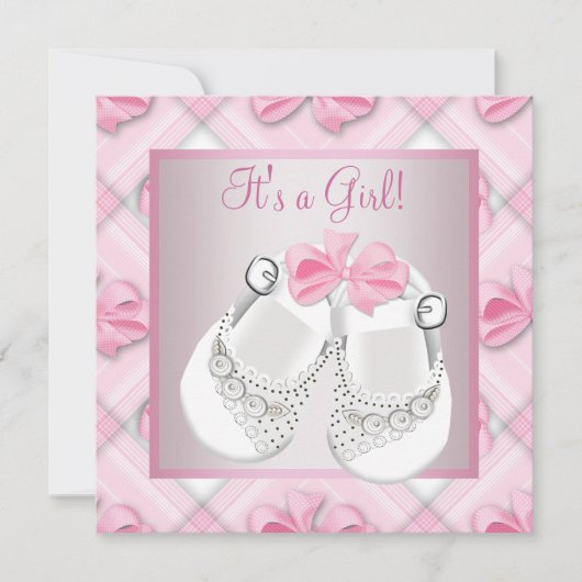 Roze Witte Baby Schoenen Roze Baby Meisje Douche Kaart (Voorkant)