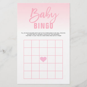 Roze witte Baby shower BINGO Kaarten