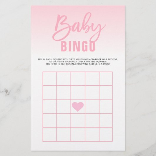 Roze witte Baby shower BINGO Kaarten (Voorkant)