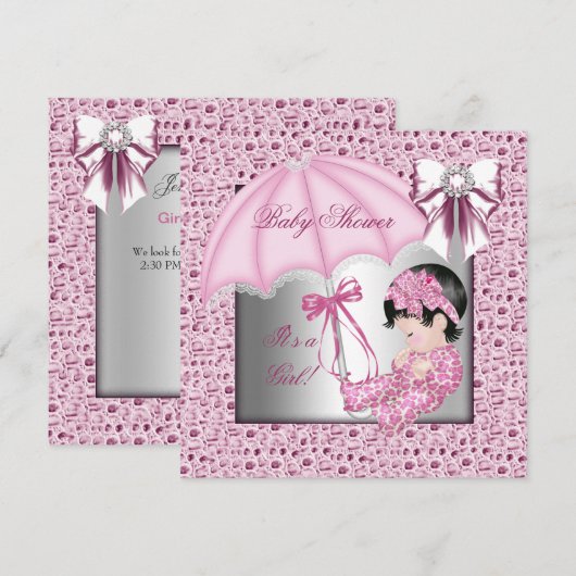  roze witte Baby shower Kaart (Voorkant / Achterkant)