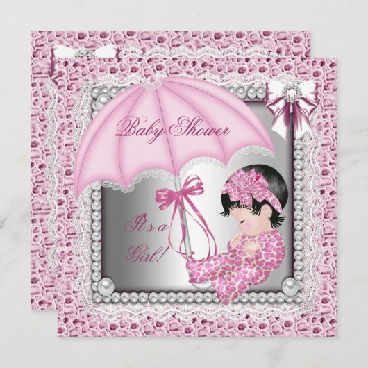  roze witte Baby shower Kaart (Voorkant / Achterkant)