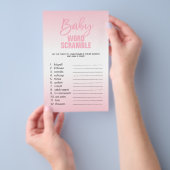 Roze witte Baby shower WORD SCRAMBLE Flyer (Hand)