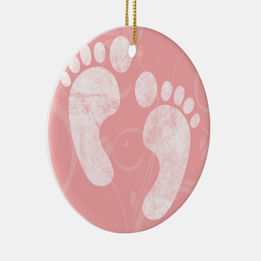 Roze/witte Baby voetafdrukken Keramisch Ornament (Rechts)