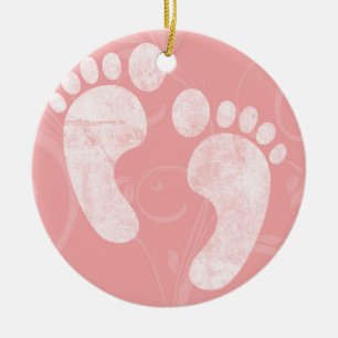Roze/witte Baby voetafdrukken Keramisch Ornament