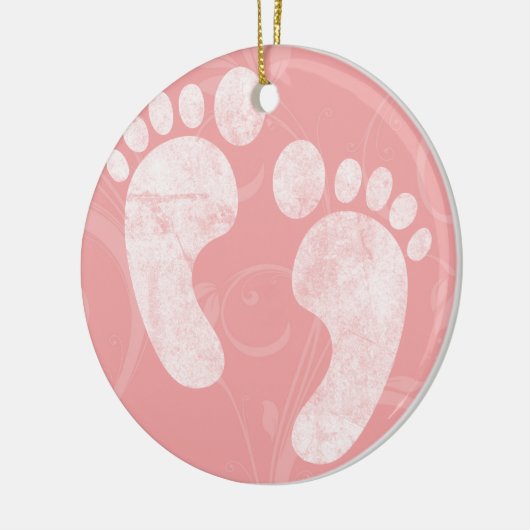 Roze/witte Baby voetafdrukken Keramisch Ornament (Links)