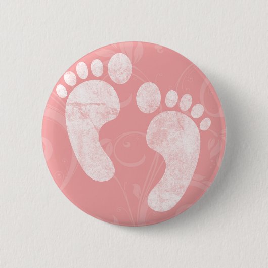 Roze/witte Baby voetafdrukken Ronde Button 5,7 Cm (Voorkant)