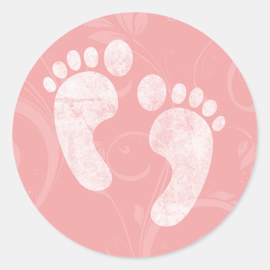 Roze/witte Baby voetafdrukken Ronde Sticker (Voorkant)