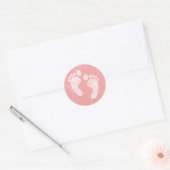 Roze/witte Baby voetafdrukken Ronde Sticker (Envelop)