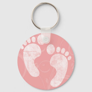 Roze/witte Baby voetafdrukken Sleutelhanger