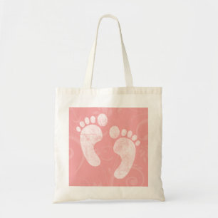 Roze/witte Baby voetafdrukken Tote Bag