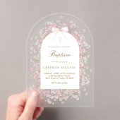 roze witte baby's adem bloemen doop acryl uitnodigingen (Insitu (Draagbaar))