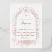 roze witte baby's adem bloemen doop folie uitnodiging (Voorkant)