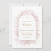 roze witte baby's adem bloemen doop kaart (Voorkant)