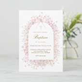 roze witte baby's adem bloemen doop kaart (Staand voorkant)