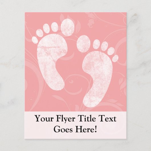 Roze/Witte Babyvoetafdrukken Flyer (Voorkant)