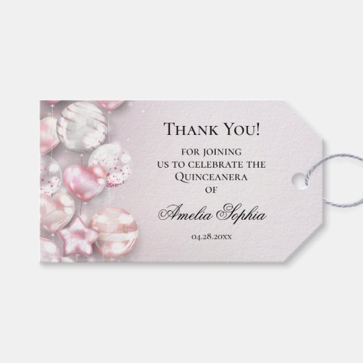 Roze Witte Ballonnen Quinceañera Favor Cadeau Labe Cadeaulabel (Voorkant (Horizontaal))