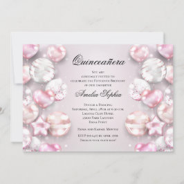 Roze witte ballonnen Quinceañera Kaart