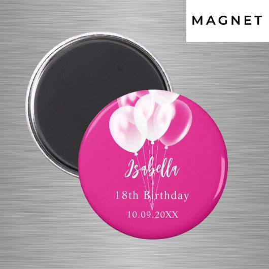 Roze witte ballonnen verjaardagsfeest magneet