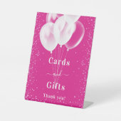 Roze witte ballonnen verjaardagskaarten cadeaus reclamebord met voetstuk (Voorkant)