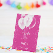 Roze witte ballonnen verjaardagskaarten cadeaus reclamebord met voetstuk