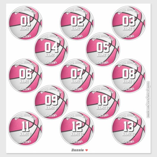 roze witte basketbal aangepaste meisjes sticker (Vel)
