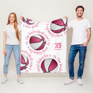 roze witte basketbal hof , gelukkige huismeisjes fleece deken