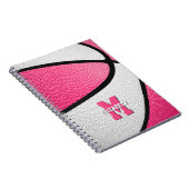 roze witte basketbal meisjes monogram notitieboek (Rechterzijde)