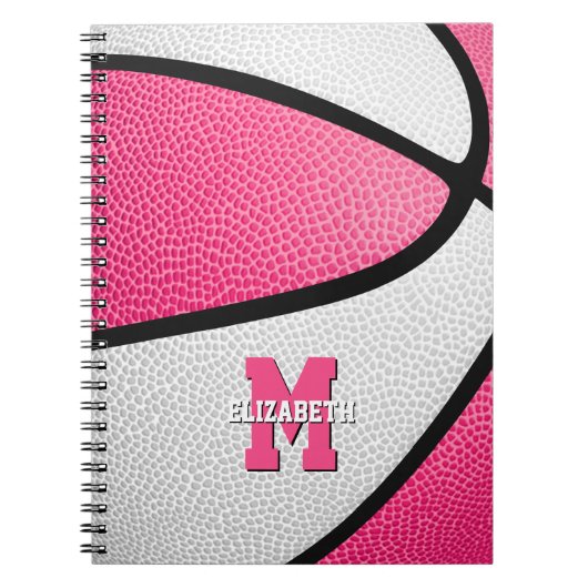 roze witte basketbal meisjes monogram notitieboek (Voorkant)