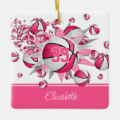 roze witte basketbal meisjes sport keramisch ornament (Voorkant)
