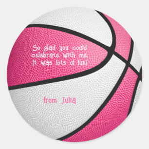 Roze Witte Basketbal Meisjes Sportfeest Bedankt Ronde Sticker