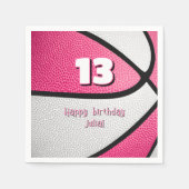 Roze Witte Basketbal Meisjes Verjaardag Sportfeest Servet (Voorkant)
