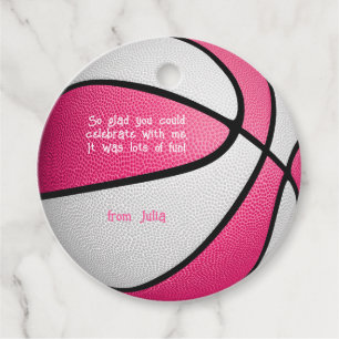Roze witte basketbal meisjes verjaardagsfeestje bedankjes labels
